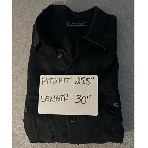 Paul Frederick | XL 100% Linen Button Up Shirt Black Roll Tab Sleeve sustainable - Picture 6 of 6